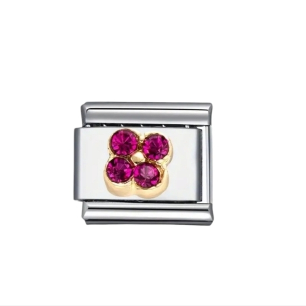 Italian Charmlink Pink Diamond Flower for Charm Bracelet 9mm‎